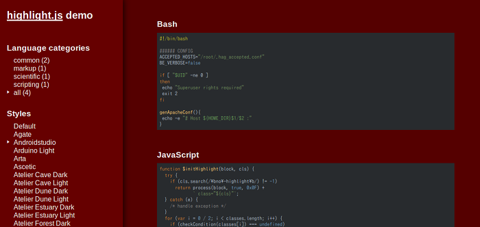 ビルドしたhighlight.jsのデモ